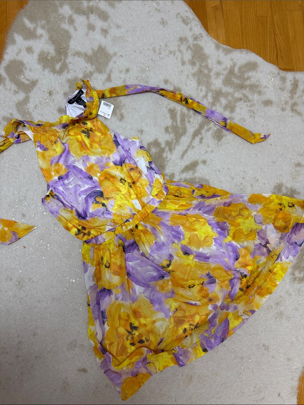Halter Floral Mini Dress in Yellow & Purple